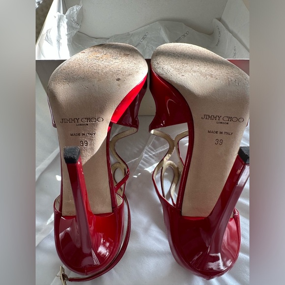 Jimmy Choo Red Patent Leather Lang Sandals Authentic MSRP $895 size 39 - Picture 9 of 14